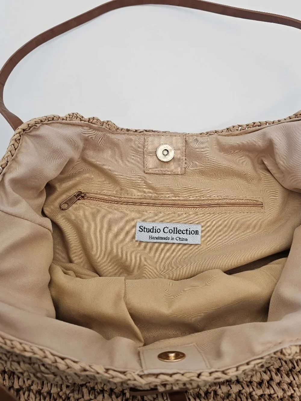 Studio Collection Woven Straw Beach Tote Bag Brown Tan
